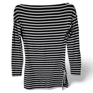 Marc Cain Sports Stripe Boat Neck Side Zip 3/4 Sleeve Shirt